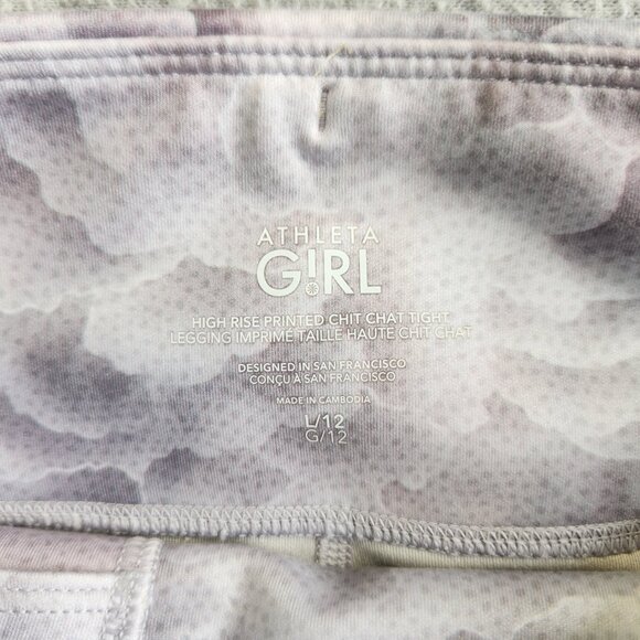 Athleta Leggings Girls L Gray Rose High Rise Printed Chit Chat Tight Ankle - Picture 9 of 12